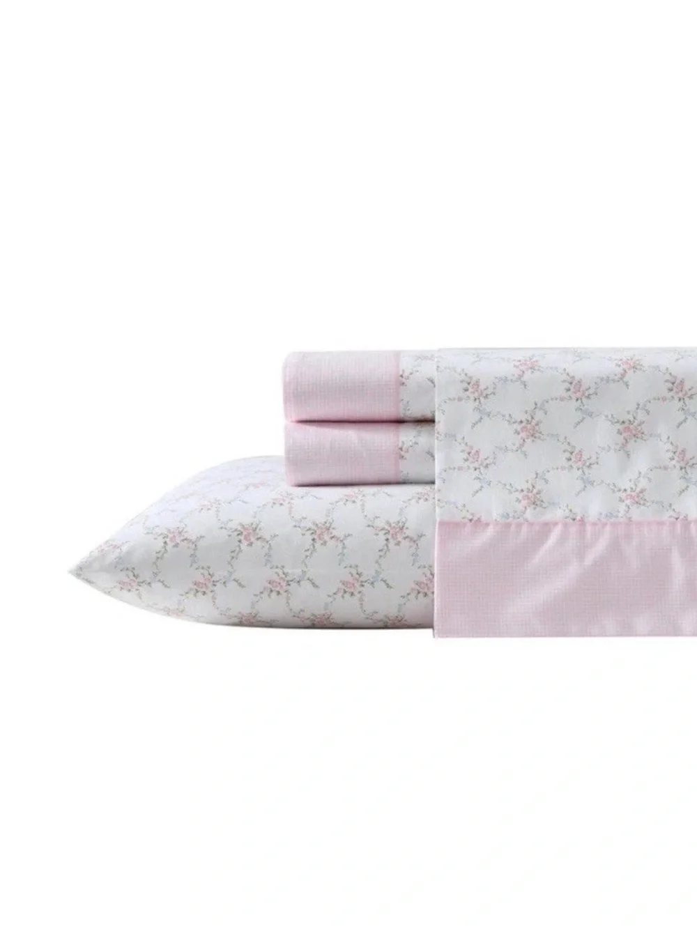 Laura Ashley Lynda Pink Floral Full Sheet Set Cotton Percale 4-Piece NWT
